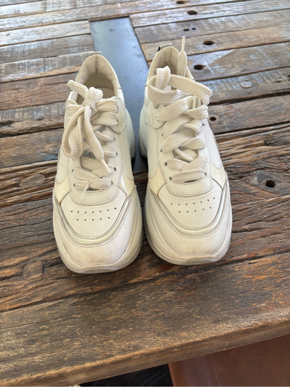 White Chunky Lace-Up Sneakers